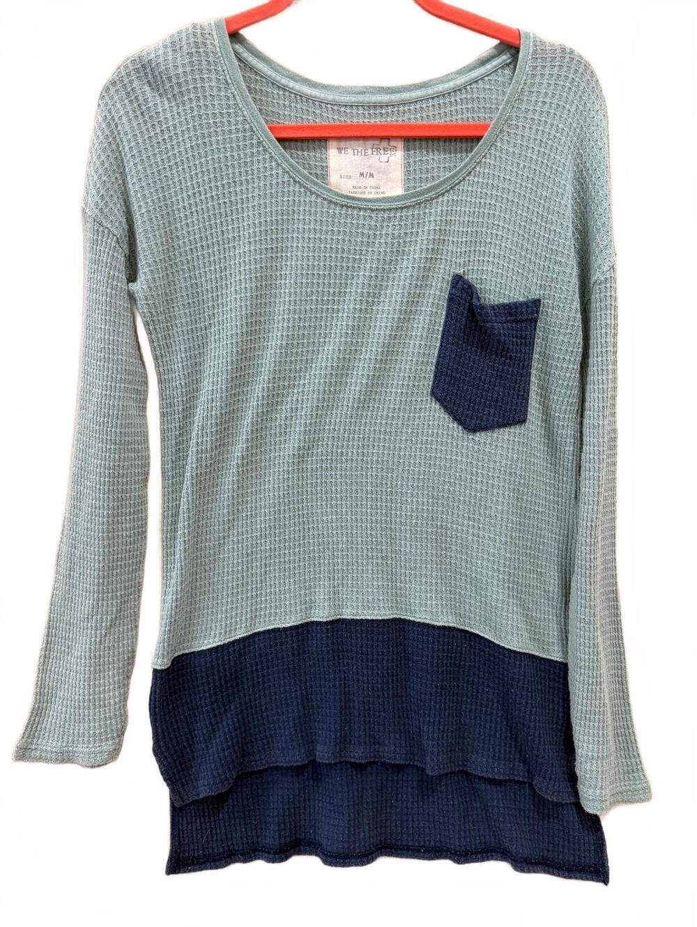 We The Free Long Sleeve Colorblock Waffle Knit Top Size M Cotton